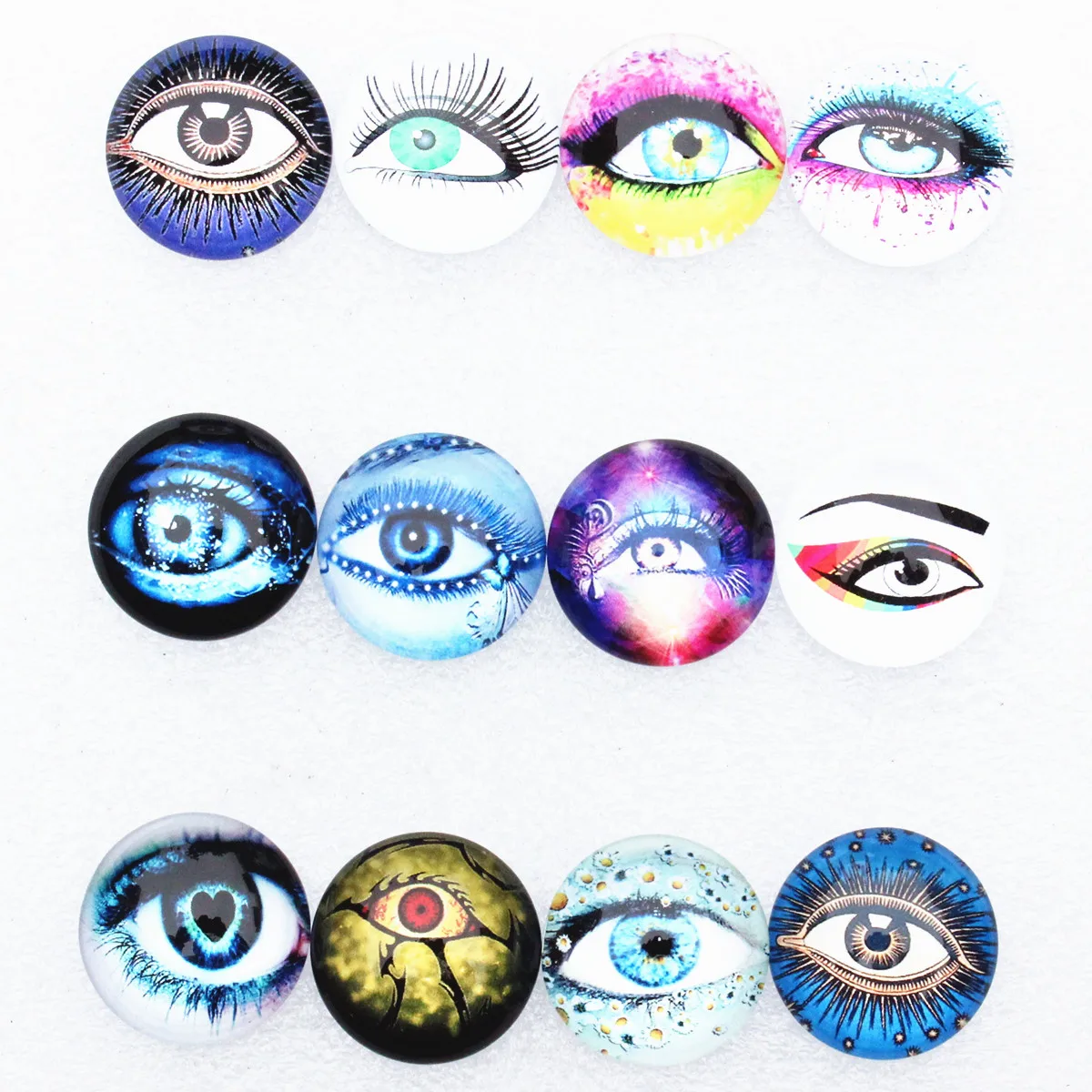 From 8mm to 30mm Random Mixed Round Colorful eyes Cabochons Pattern Glass Flatback Photo Base DIY Making Accessories Paired