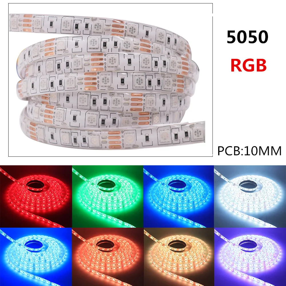Tira de luces LED RGB 5050 para decoración de interiores, 12V, 60LED/m, lámpara de luz LED impermeable, guirnalda de cocina, 5m, 2835