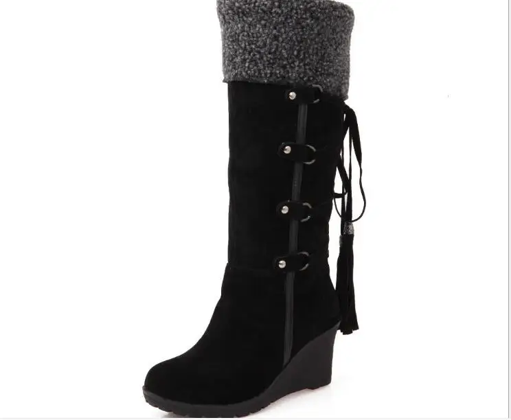 

Shorha Autumn Size Big Shoes Women Knee Snow Boots Metal Buckle High Heel Boots Thick Fur Shoes Winter Long Boots Women Footwear