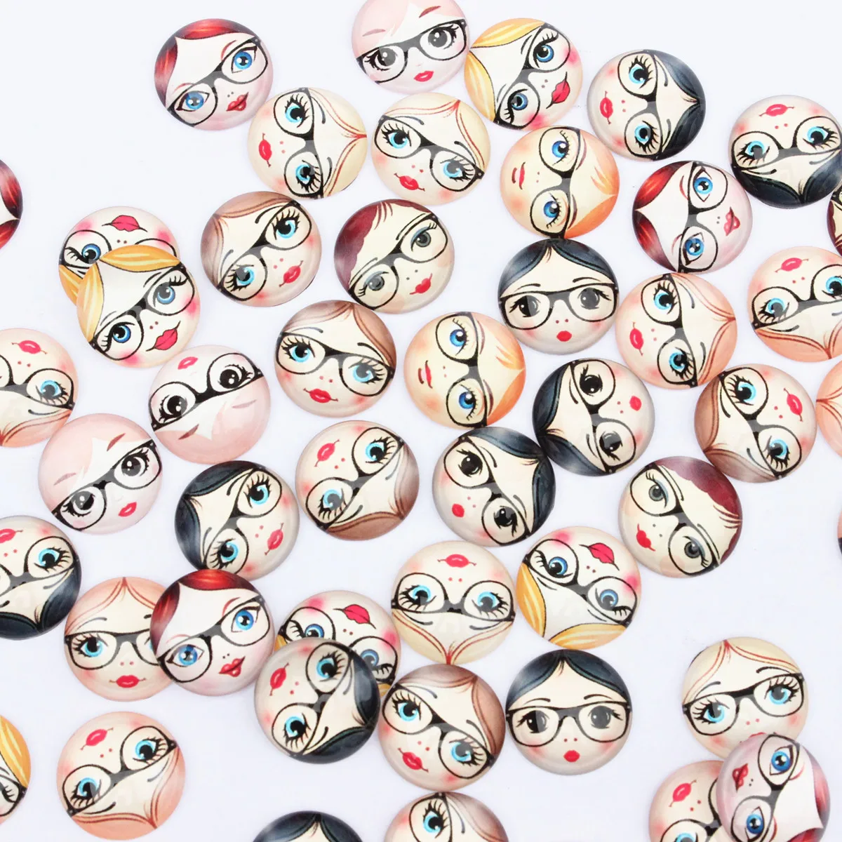 From 8mm to 25mm  Random Mixed Baby Glasses Matryoshka Round Glass Cabochon Flatback Photo Dome Blank Tray Base K06269