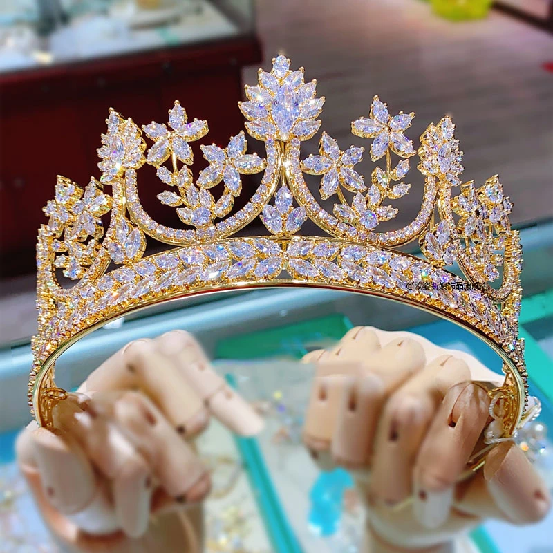 NiuShuya Europeia Rainha Cabelo Coroa para Noivas Completo Zircon Casamento Acessórios