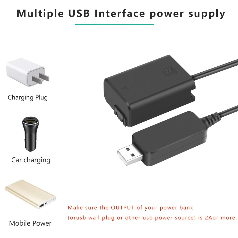 5V USB NP-FW50 Dummy Battery AC-PW20 DC Coupler Power Adapter for Sony a7S a7k a7II a7R a7RII a6300 a3000 a5000 a5100 a6000