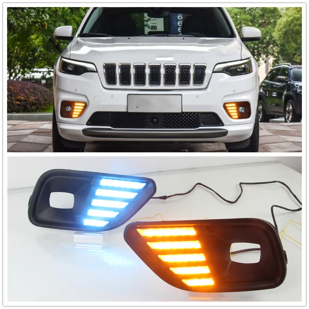 For Jeep Cherokee 2019-2020 LED Daytime Running Light DRL Tricolor Front Bumper Air Intake Vent Cover Signal Day Fog Lamp Bulb