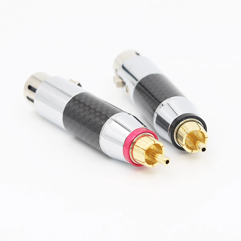 2 pezzi in fibra di carbonio XLR maschio XLR femmina a RCA maschio adattatore presa cavo bilanciato oro Phono