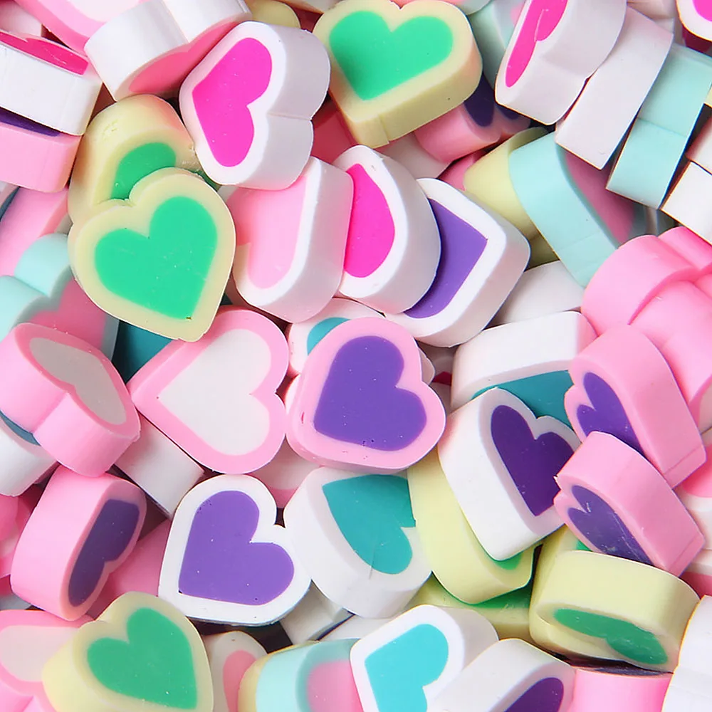 100Pcs Love Heart Shape Beads Mixed Color Polymer Clay Spacer Loose Beads For Decorative Jewelry Making DIY Bracelet Accessories