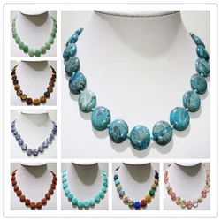 Natural Stone Necklace Crystal Agates Malachite Tiger Eye Round Shape Beads for Women Jewelry Necklace Vintage Style 18 Inches