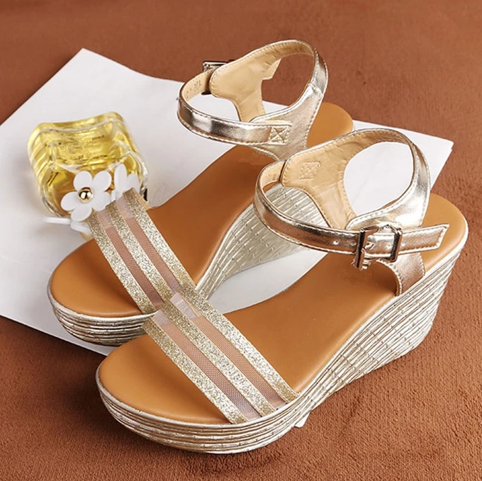 Summer Fashion Gladiator Sexy Women Sandals Platform Ankle Strap Gold Wedge Thick High Heels Open Toe Sandal Ladies Shoes G0065