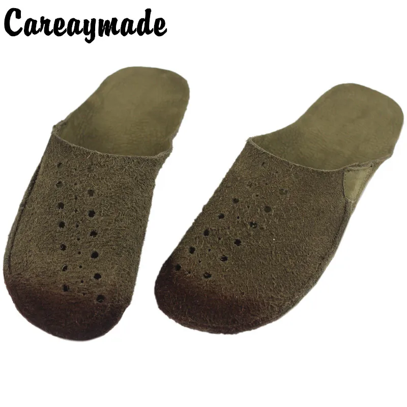 Careaymade-New Cow SuedeCover Cool Semi-Baotou Hollow Breathable Sandals Female Gradient real Leather Flat Shoes,6 colors