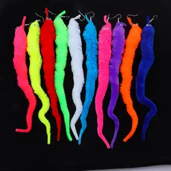 New Lovely Funny Long Plush Worm Drop Earrings For Women Personality Animal Insect Dangle Earrings Fashion Party Jewelry