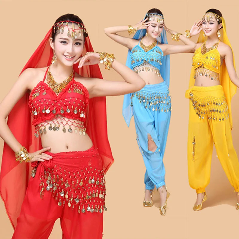 Conjunto de traje de danza del vientre para mujer, Top Sexy de lentejuelas para actuación de bollwood, Salsa, Flamenco, India, danza del vientre Oriental