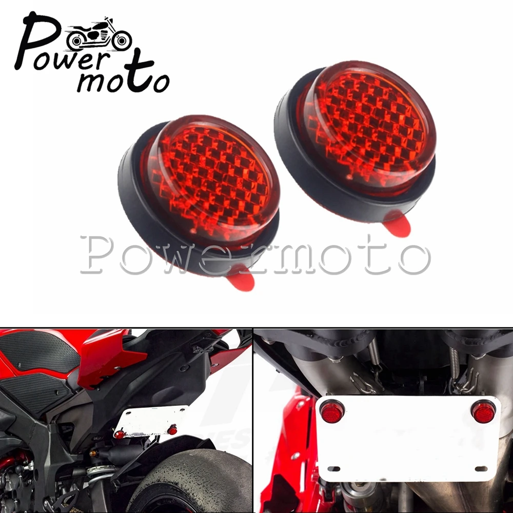 

For Harley Honda Kawaski Universal Motorcycle Red Round Plastic Reflectors Rear License Plate Self Adhesive Reflective Stickers