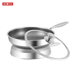 AIWILL 26cm/28cm Pan with Lid 304 Stainless Steel Frying Non-Stick Uncoated Induction Cooker Gas Universal High quality gifts
