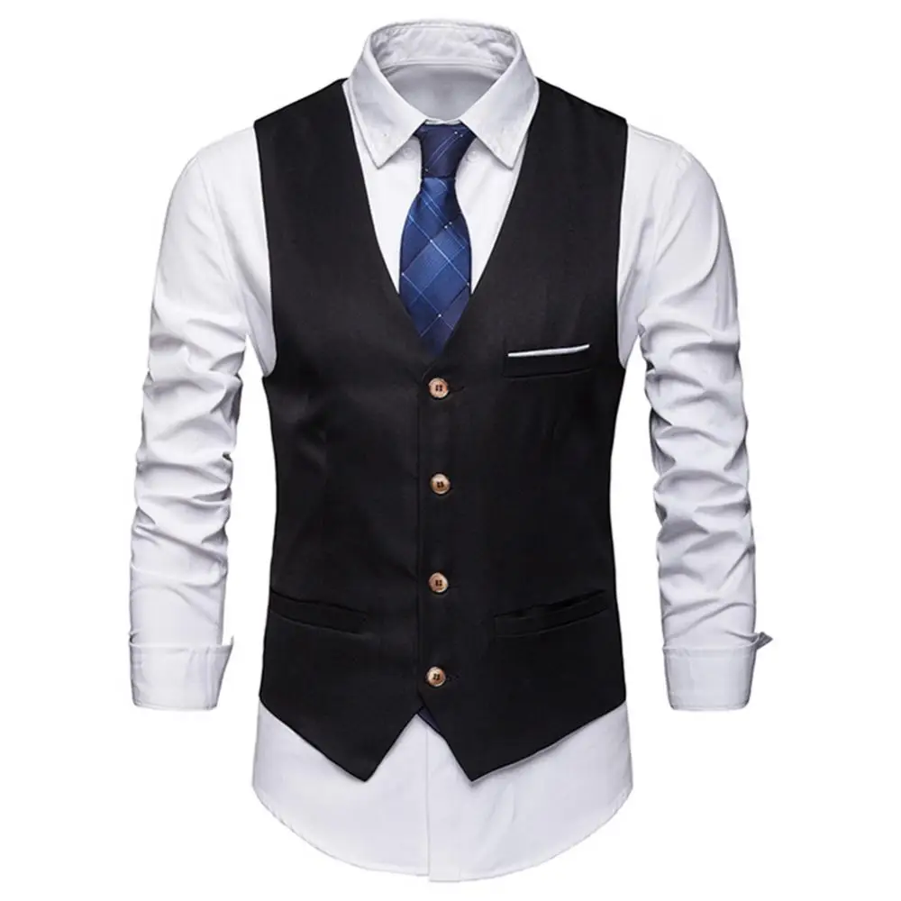 Men Classic Formal Business Solid Color Suit Vest Single Breasted Business Waistcoat Sleeveless Waistcoat Plus Size ropa hombre