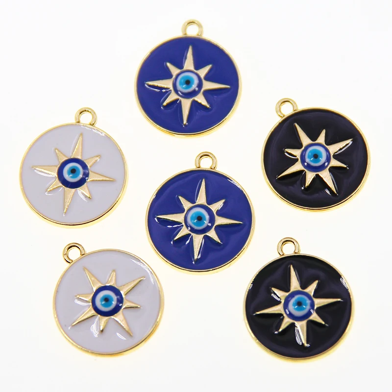 50pcs 21*25mm Zinc Alloy Round Enamel Charms Mini Six-pointed star Charms For DIY Necklaces Bracelets Jewelry Accessories