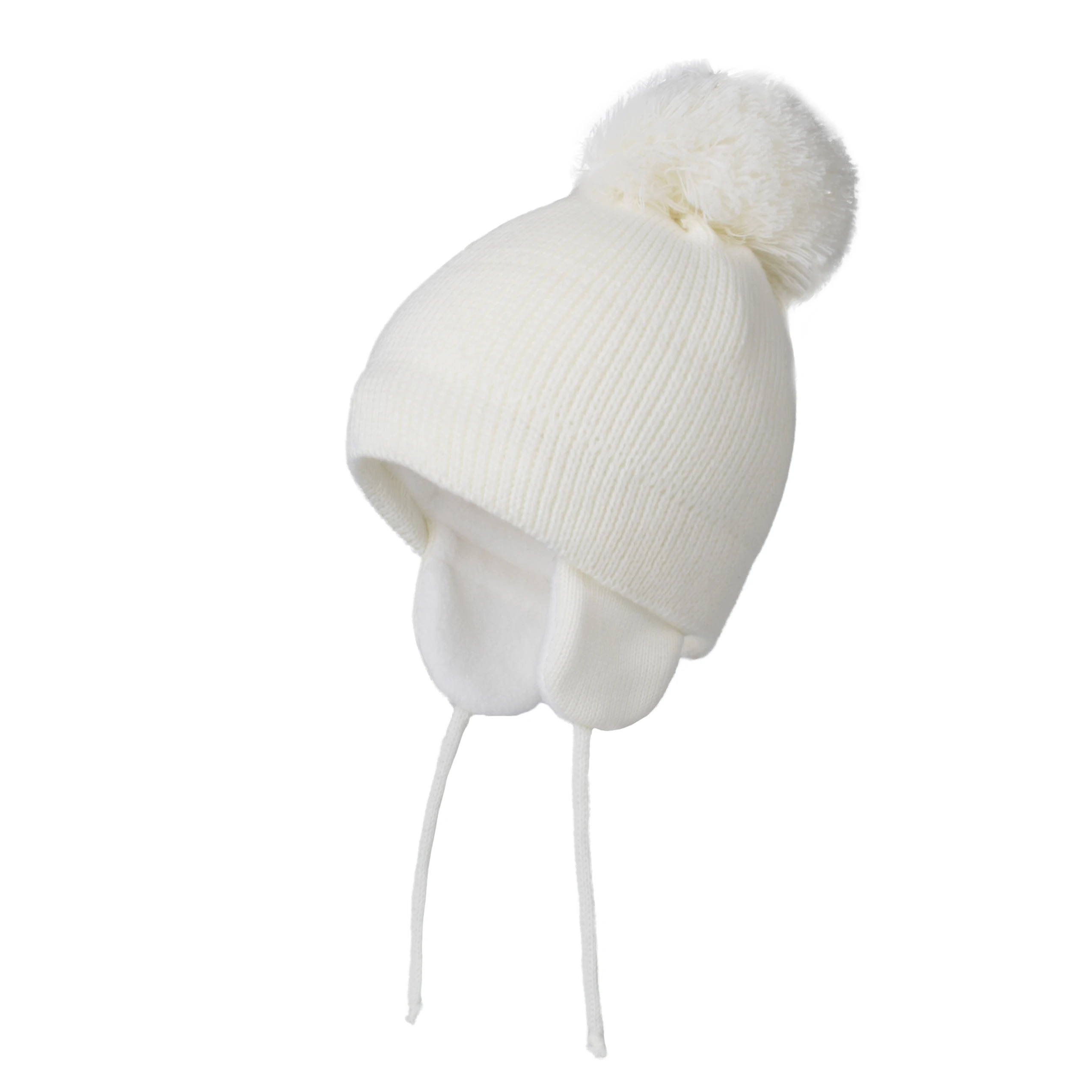 Connectyle Infant Baby Winter Skull Hat Fleece Lined with Earflap Knitted Cute Pom-Pom Solid Color Beanie Caps For Boys Girls
