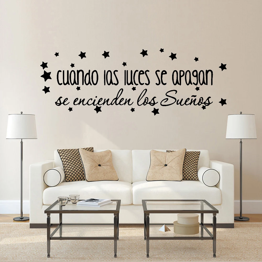 When The Lights Turn Off Wall Decals Spanish Quotes With Stars Decor Vinyl Nursery Interior Wall Stickers Home Decoration Y526