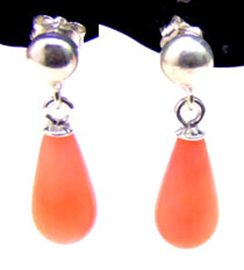 Qingmos 5*9mm Drop Natural Pink Coral Earrings for Women with  Stering Silver 925 Stud Earring Dangle Earring Jewelry