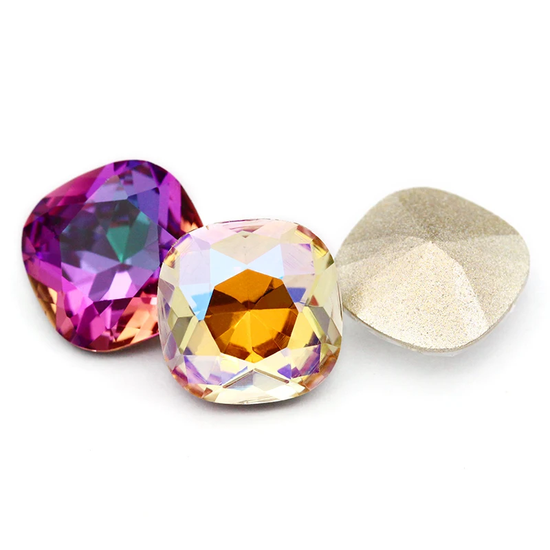 XIAOPU Cushion Loose Rhinestones K9 Glass Multicoloured Shimmer Piontback Strass Crystal Glue on Clothing Jewelry Accessories