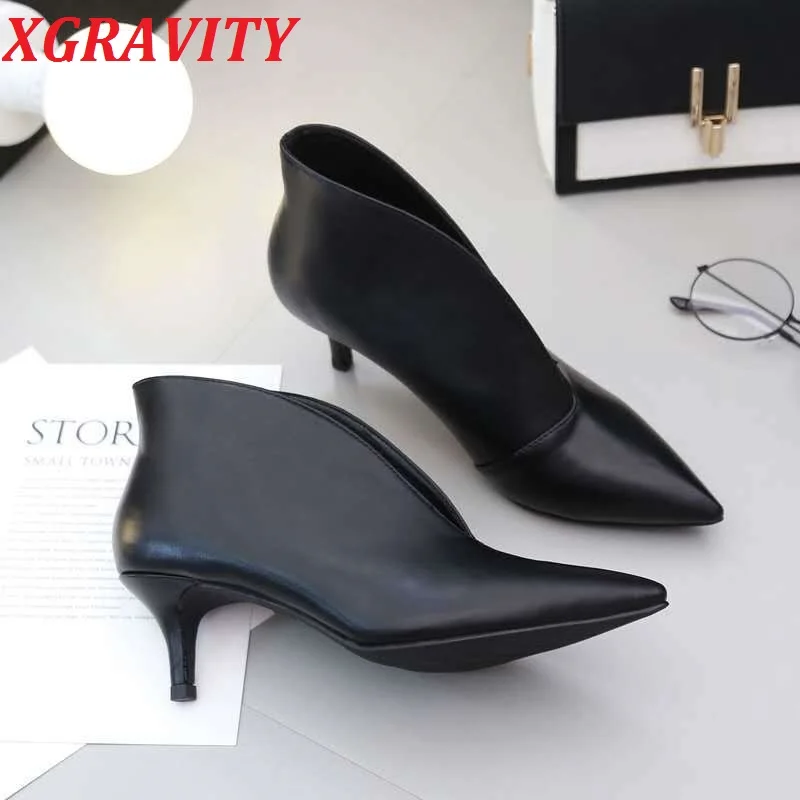 XGRAVITY New Pop Sexy Pointed Toe Girl Thin Heel Woman Boots Deep V Design Lady Fashion Shoes Elegant European Women Shoes S01