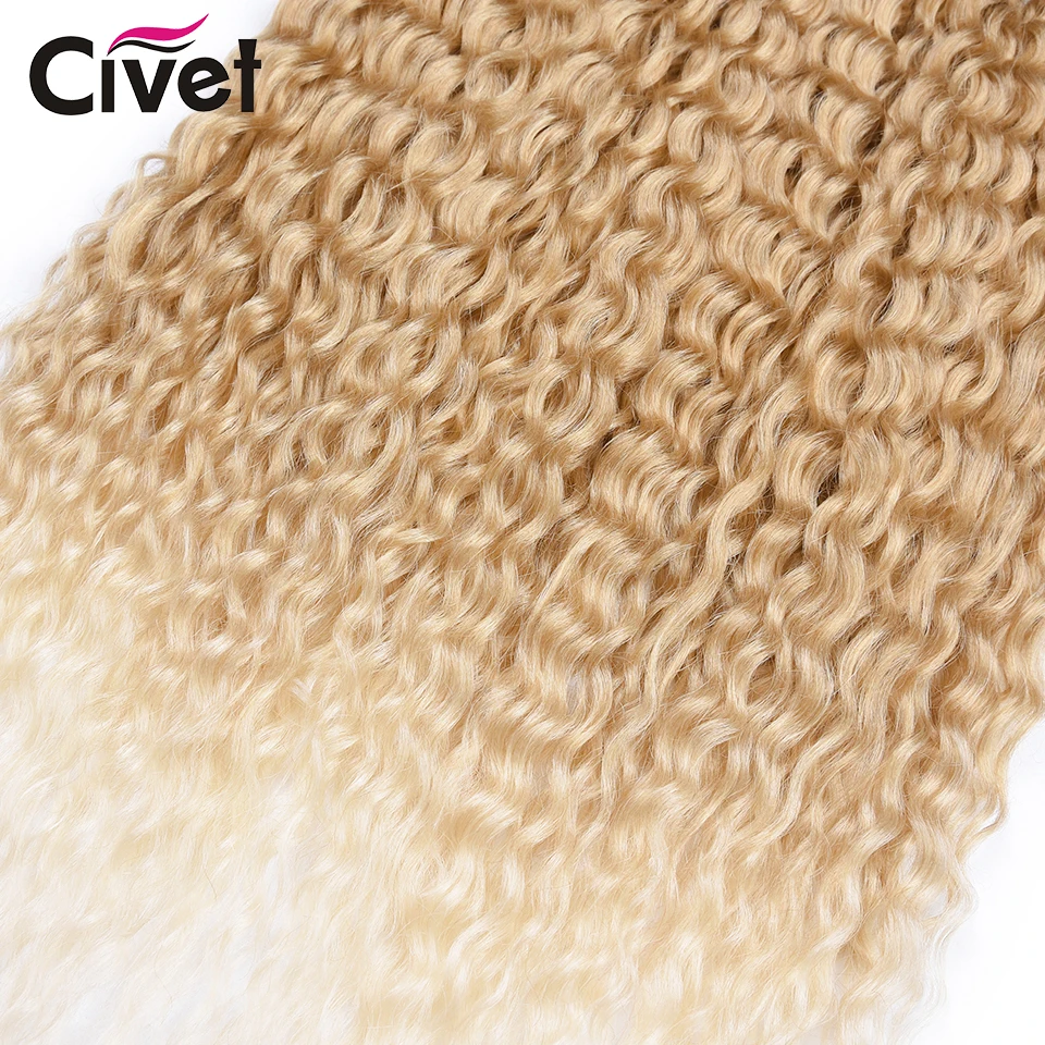 30 Inch Long Synthetic Hair Extensions 9Pc/Lot Afro Kinky Curly Hair Bundles With Closure Ombre Golden Hair Weave For Women