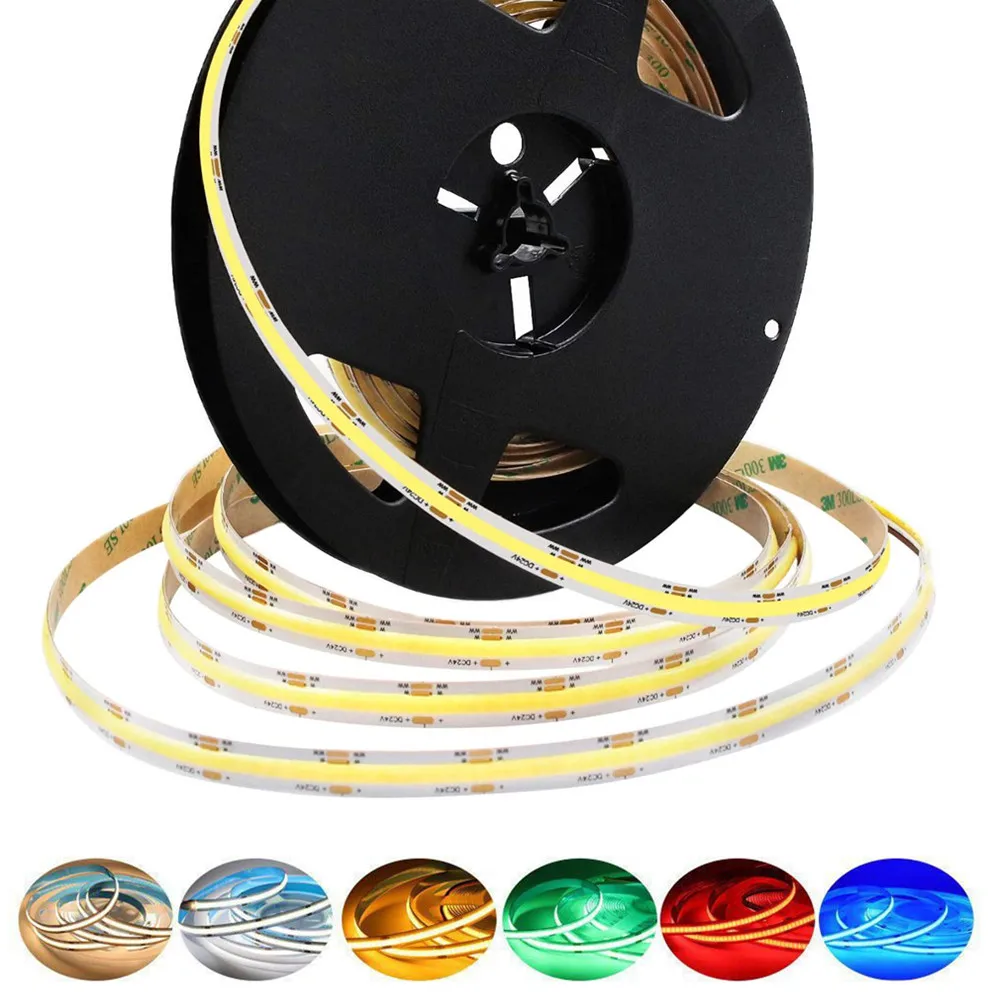 

COB LED Strip 384 Chips/M High Density Flexible FOB Red Green Blue Warm Nature Cool White Linear Dimmable Light 12V 24V