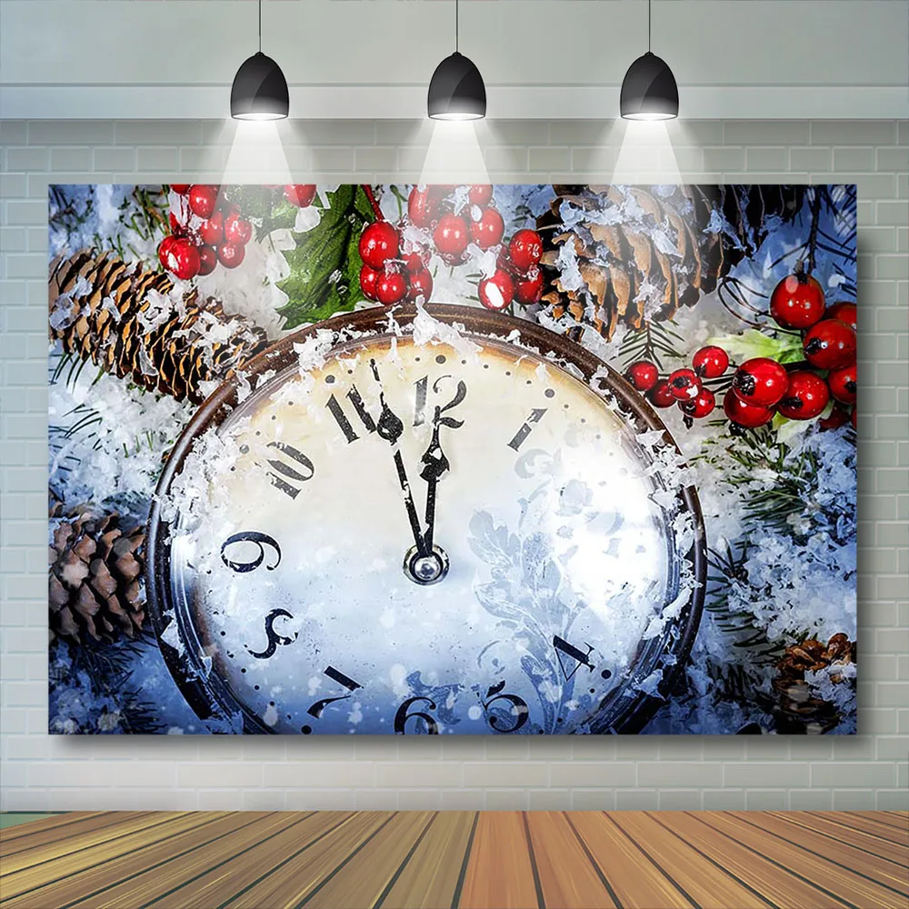 

New Year Clock photography Backdrop Winter Snow Photo background Christmas Background for photo studio