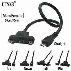 90 degree left Right angle micro-usb port male to female lock connector micro usb panel mount extension cable with screw mount