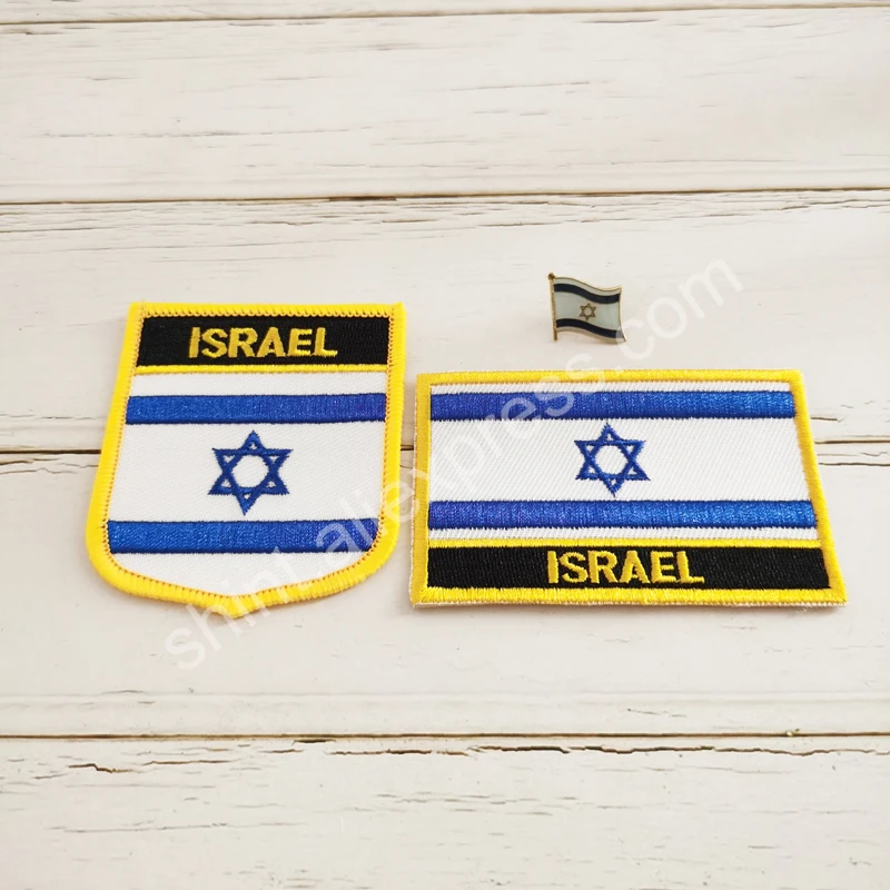 Israel National Flag Embroidery Patches Badge Shield And Square Shape Pin One Set On The Cloth Armband Backpack Decoration Gifts