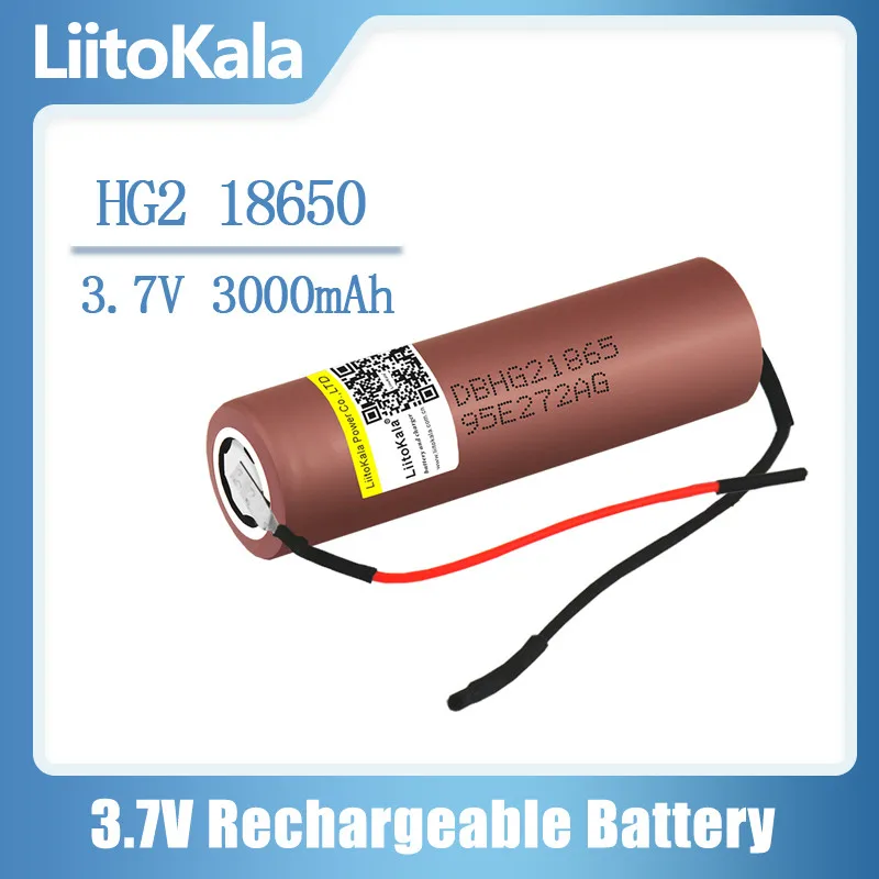 LiitoKala HG2 18650 3000mah wysokiej mocy rozładowania akumulator moc wysokiego rozładowania, 30A prąd o dużym napięciu + DIY Linie