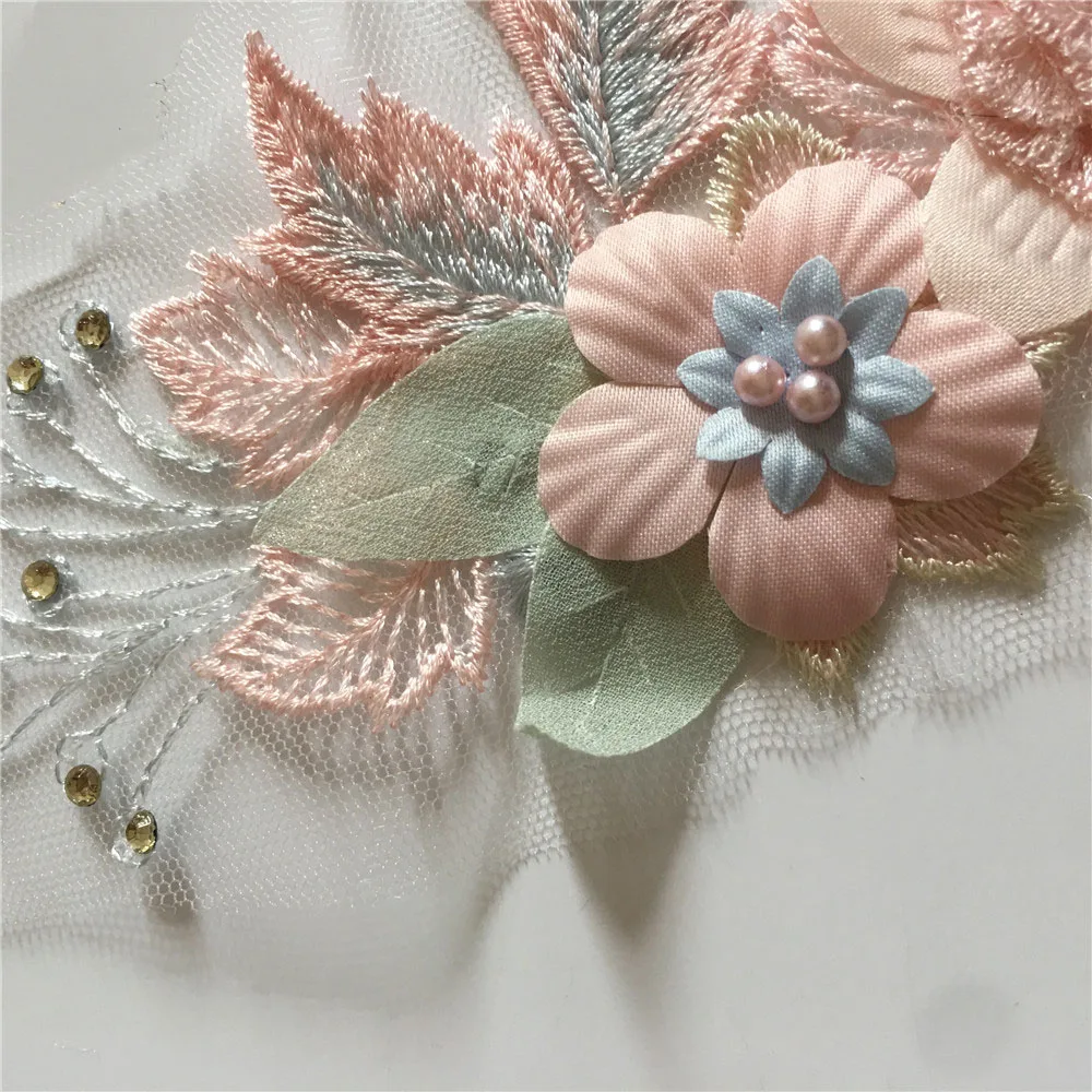 The New ABS Pearl Three-dimensional Flower Lace Collar Sewing DIY Bud Fabric Applique Decoration Clothes Accessories Scrapbook