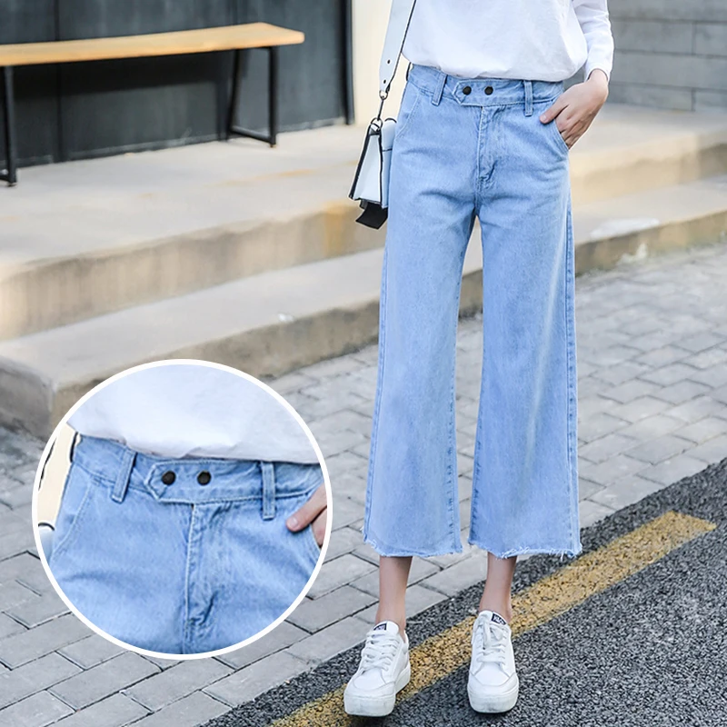 Harajuku Spring Pants for Women Clothes 2019 Korean Elegant High Waist Jeans Loose Trousers Women Wide Leg Pants LW530