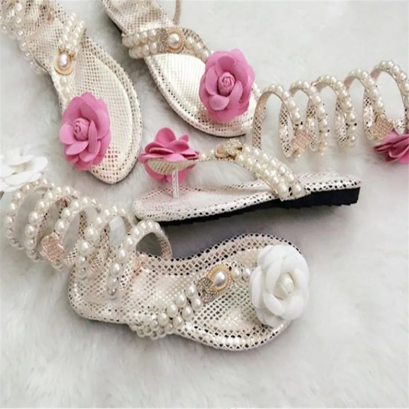 size 34 41 fashion  Woman Sandals Rhinestones Chains  Gladiator Flat Sandals Crystal Pearl and diamond flats sandal