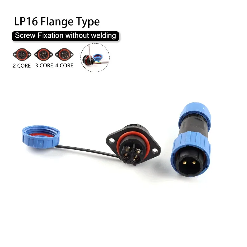 

LP/SP16 Waterproof Connector Male Plug & Female Socket 2 3 4 Pin Aviation Plug Screw Crimp Wiring Solder-free Flange Type