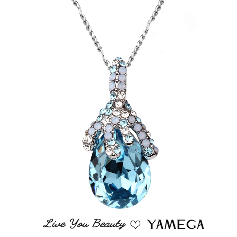 YAMEGA Fashion Austrian Rhinestone Crystal Pendant Necklace Bling Bling  Chain Statement Fine Jewelry Necklaces for Women Girls