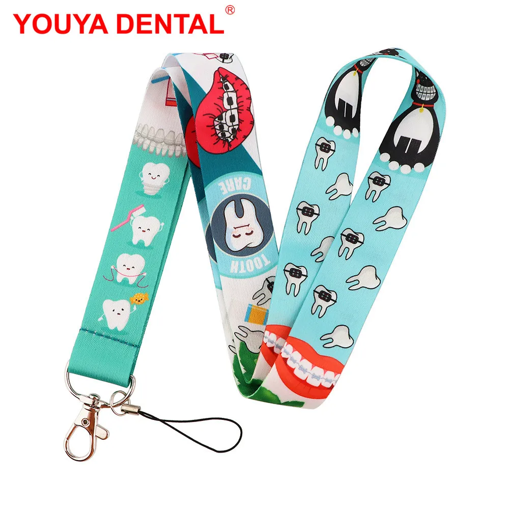 Dentista-DIY Pendurar Corda Lanyards, Correias Do Telefone Móvel, Pendurado Corda Do Pescoço para o iphone, Forma Do Dente, Cartão De Identificação,