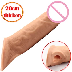 20Cm Thicken Condom Reusable Penis Enlargement Sleeve Realistic Dick Dildo Cock Ring Delay Ejaculation Sex Toys For Men Sex Shop