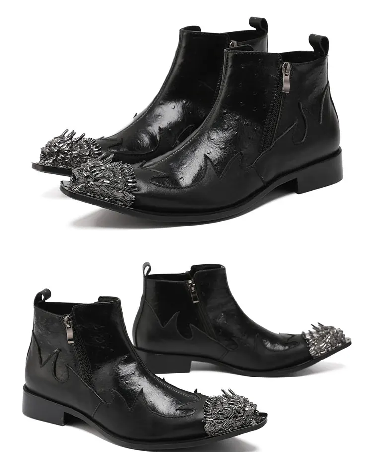 Herbst Partei männer stiefel Lron kopf Tipp Niet Metall schnalle Rindsleder Gao Bang Luxus Leder stiefel Sozialen kontaktieren Hochzeit schuhe – Detail 3
