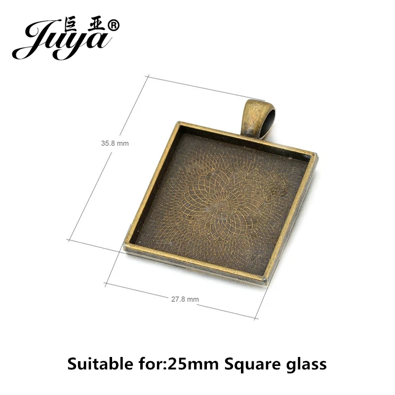 10 sztuk/partia 16/20/25/30/35mm kwadratowy wisiorek Cabochon ustawienie podstawy taca ze stopu pusty wisiorek naszyjnik DIY akcesoria do wyrobu biżuterii — zdjęcie 7