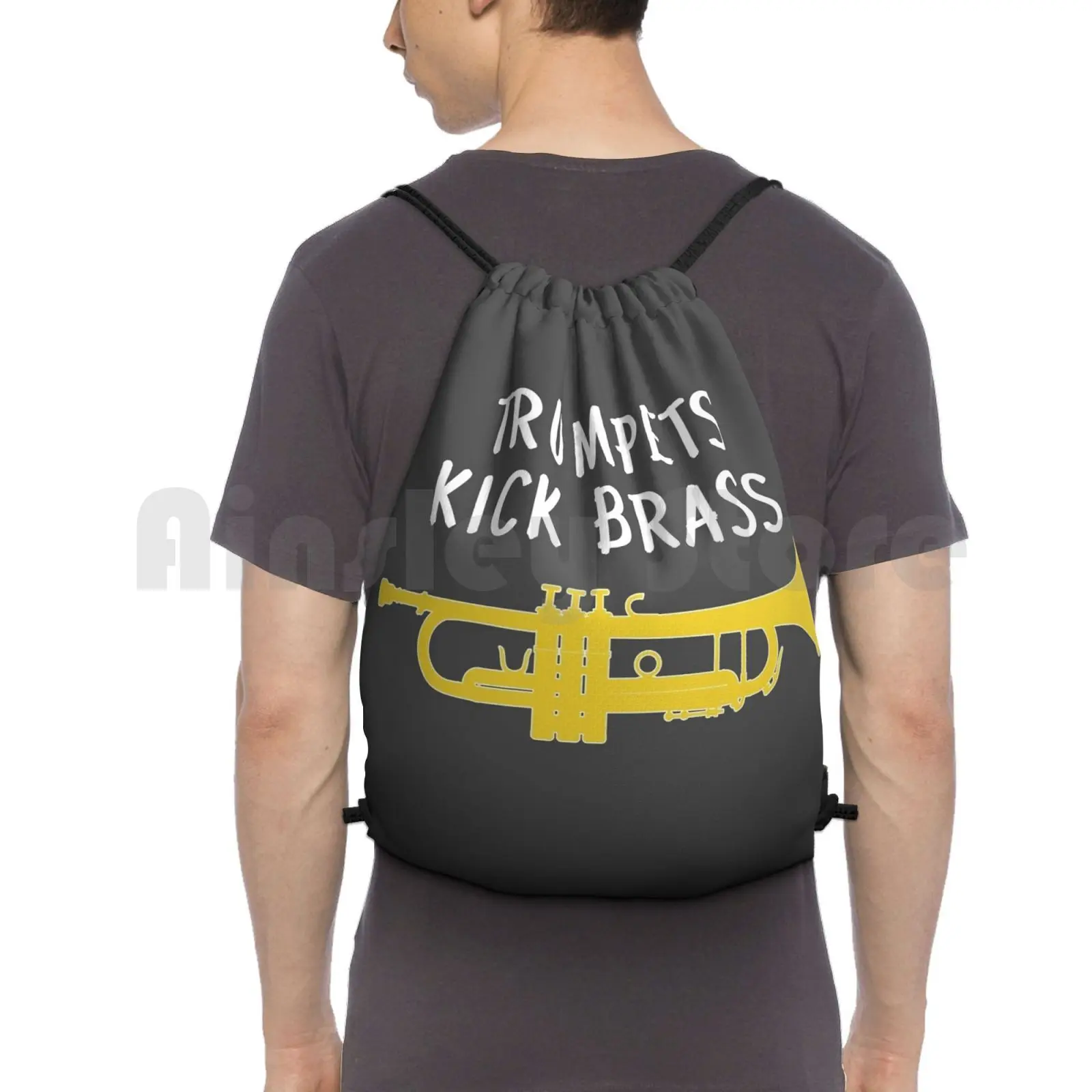 Funny Trumpet Gift , Marching Band , Concert Band-Trumpets Kick Brass Backpack Drawstring Bag Riding Climbing Gym Bag