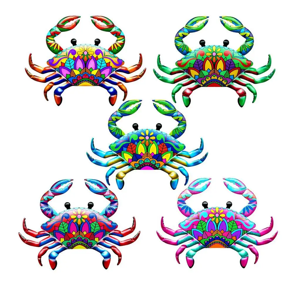 

Simulation Crab Metal Wall Art Ornaments Colorful Hairy Crabs Ocean Hanging Decor for Patio Garden Home Background Decorations