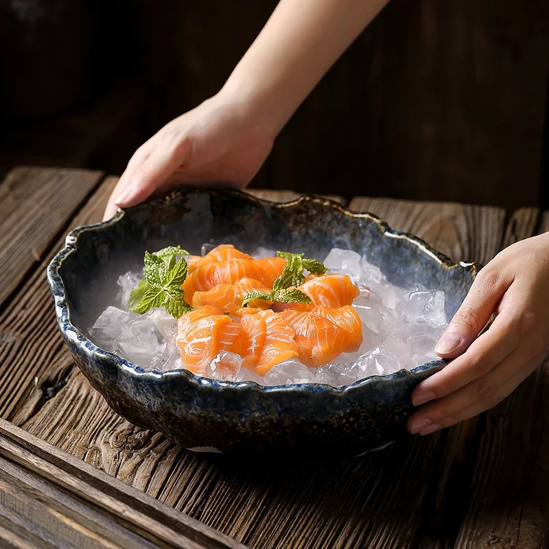 Japanese Style Sashimi Plate salmon Plate Base Tray Dry Ice Super Large Plate Artistic Conception Dish restaurant Sushi Plate