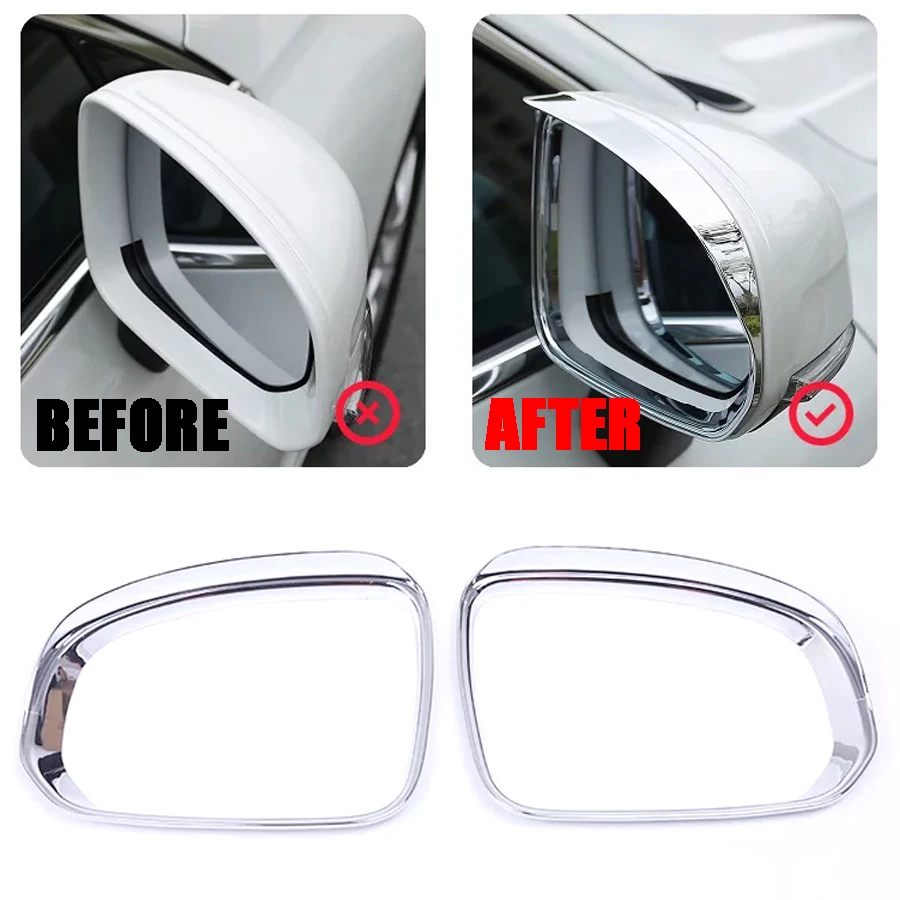 Wooeight 2Pcs Silver Side Door Rearview Mirror Rain Guard Frame Cover Trim Decal For Volvo XC60 2018 2019-2022 Car Accessories