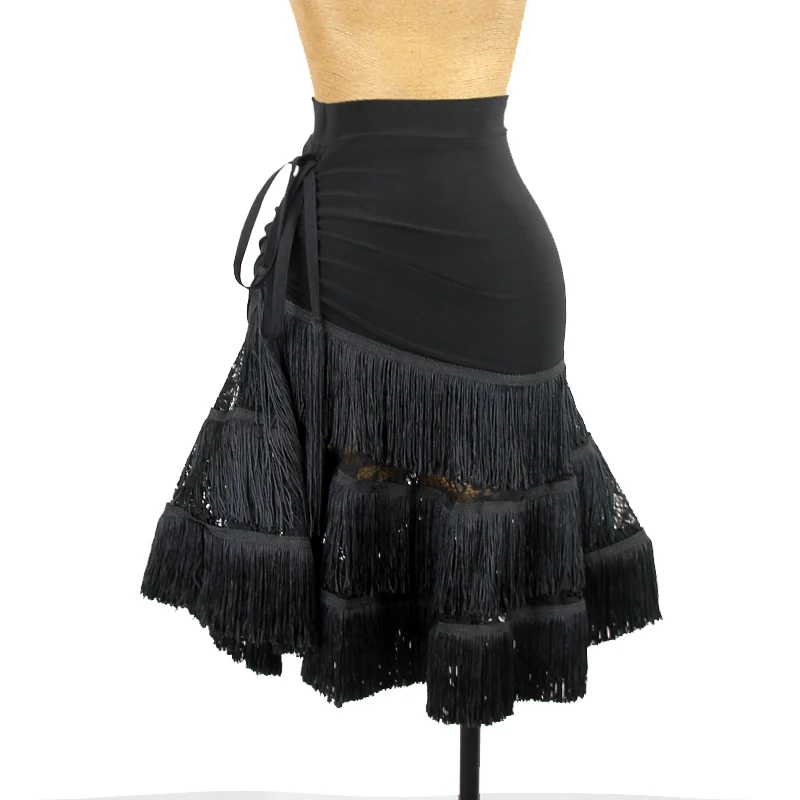 

Latin Dance Clothes Women New Black Lace Fringe Skirt Sexy Performance Practice Dance Skirt Adult Samba Salsa Costume DNV15880