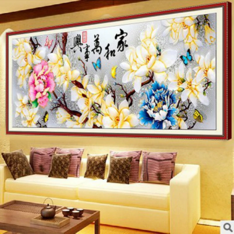 Diamond Embroidery Mosaic Painting Cross Stitch Full Magnolia And Rich Peony Meaning Family Harmony DIY 5D/3D Decoration Gift