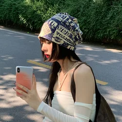 Women's Retro Thin Letter Print Headscarf Hat Lovers Pile Hats Baotou Caps Beanies Corros