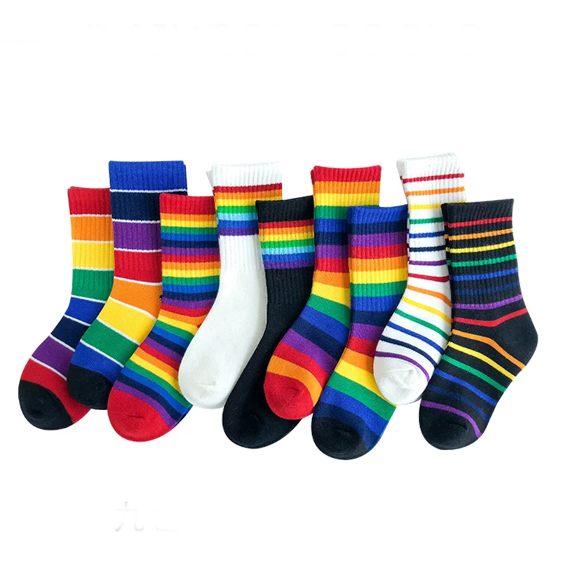 Kids Knee High Rainbow Socks Spring Summer Toddler Child Girls Boys Cotton White School Socks Stripe Long Sock Baby Accessories