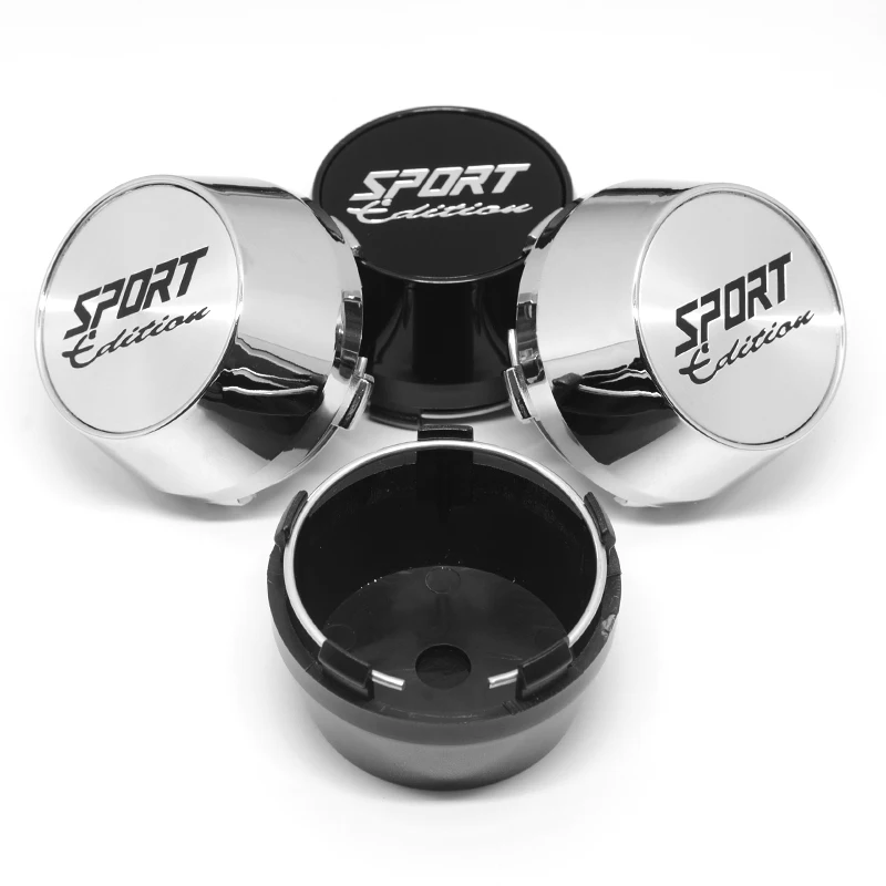 4pcs 60mm Luxury SPORT Logo Emblem Car Wheel Rim Hub Cap Luxury Hubcap Refit Car Styling with Black Silver Aluminum Logo