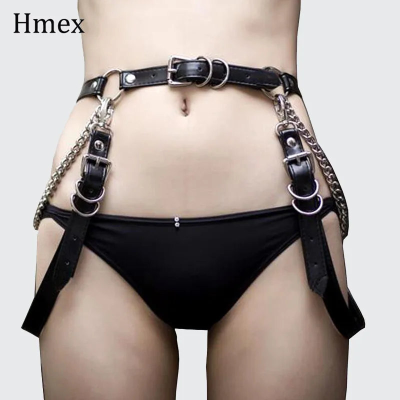 Sexy Women's Leather Harness Chain Belt Goth Punk Rave Suspenders Body Bondage Garter Belts Leg Harness