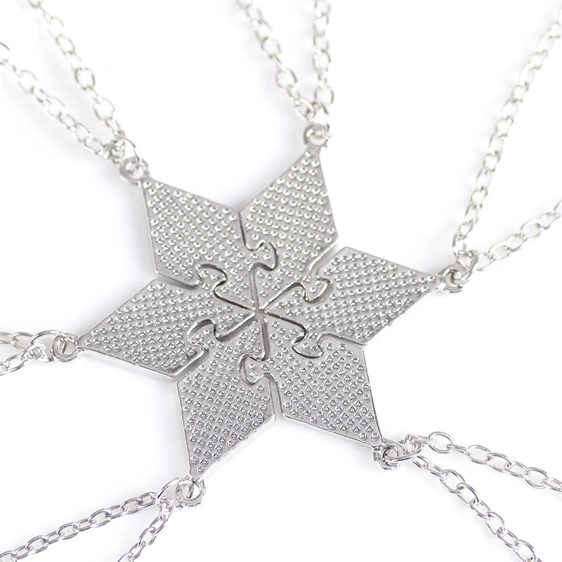 New Hexagonal Star Stitching Pendant  Necklace Best Friend Alloy Pendant 6 Piece Set Fashion Charm Jewelry Friendship Gift