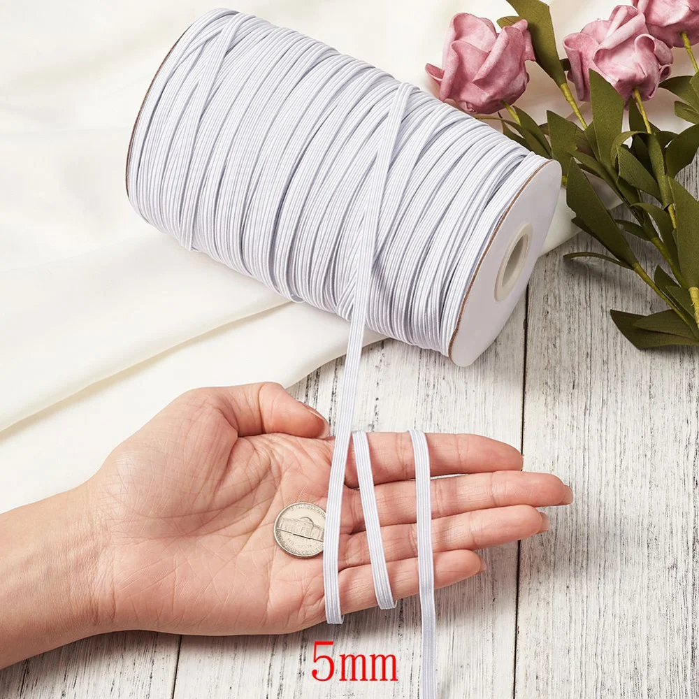 1 Roll Flat Elastic Cord White Black for Clothing Sewing Craft DIY Handmade Mask 4mm 5mm 6mm 8mm 10mm 12mm 14mm